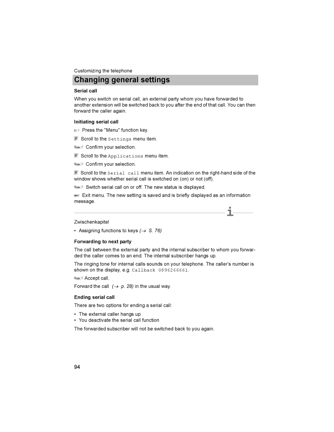 Avaya T3 (IP) Comfort manual Serial call, Initiating serial call, Forwarding to next party, Ending serial call 