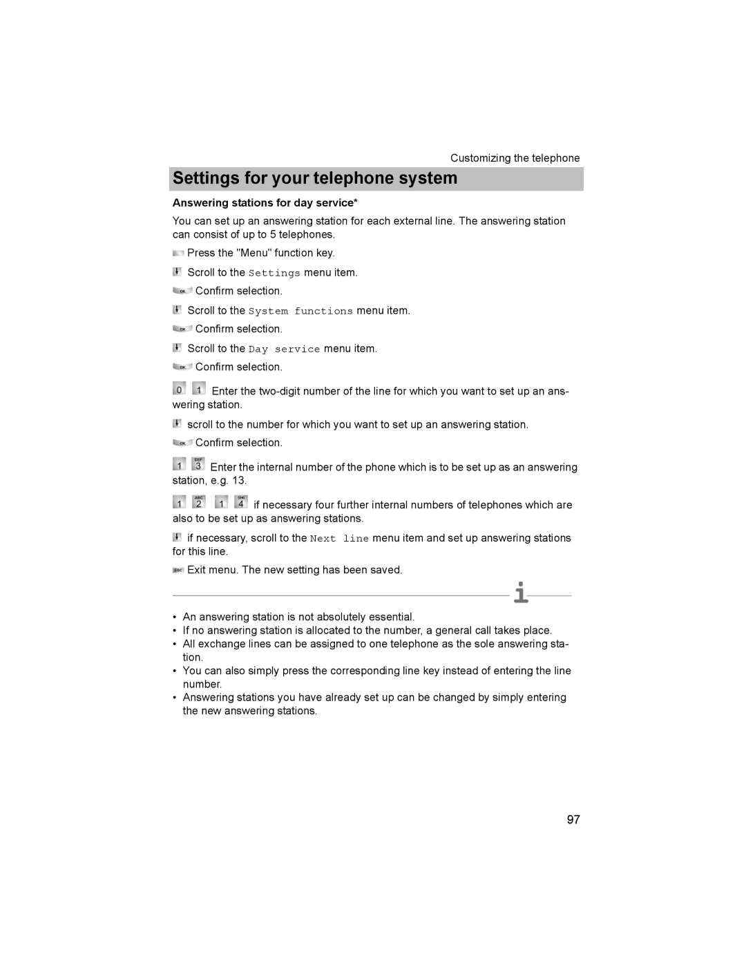 Avaya T3 (IP) Comfort manual Answering stations for day service 