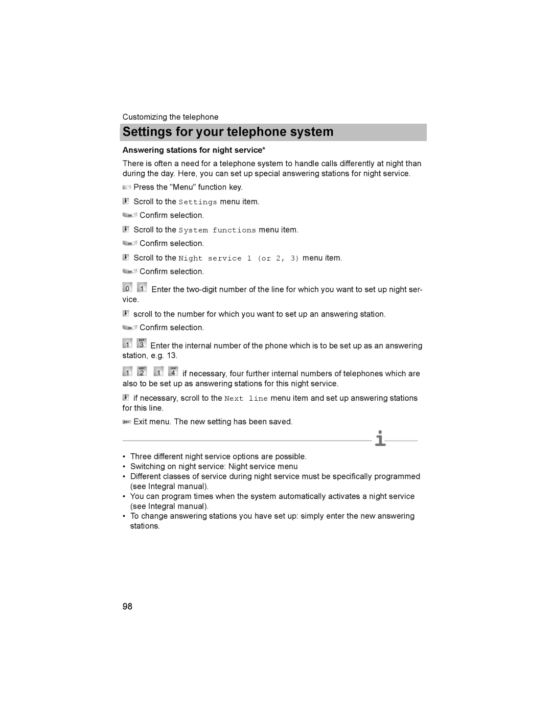 Avaya T3 (IP) Comfort manual Answering stations for night service 