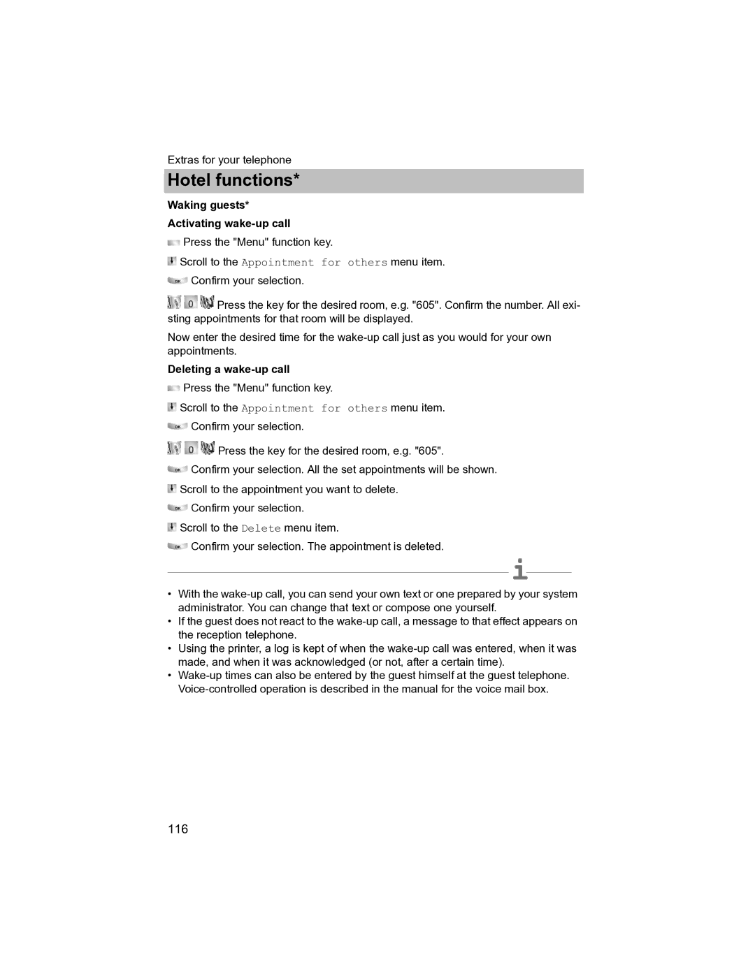 Avaya T3 (IP) Compact manual Waking guests Activating wake-up call, Deleting a wake-up call 