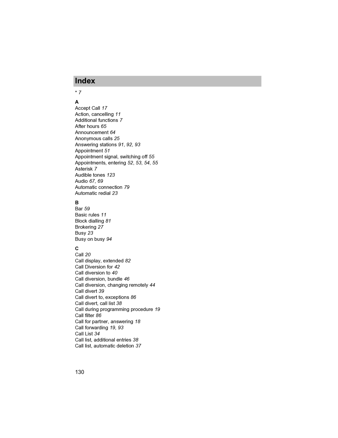 Avaya T3 (IP) Compact manual Index 