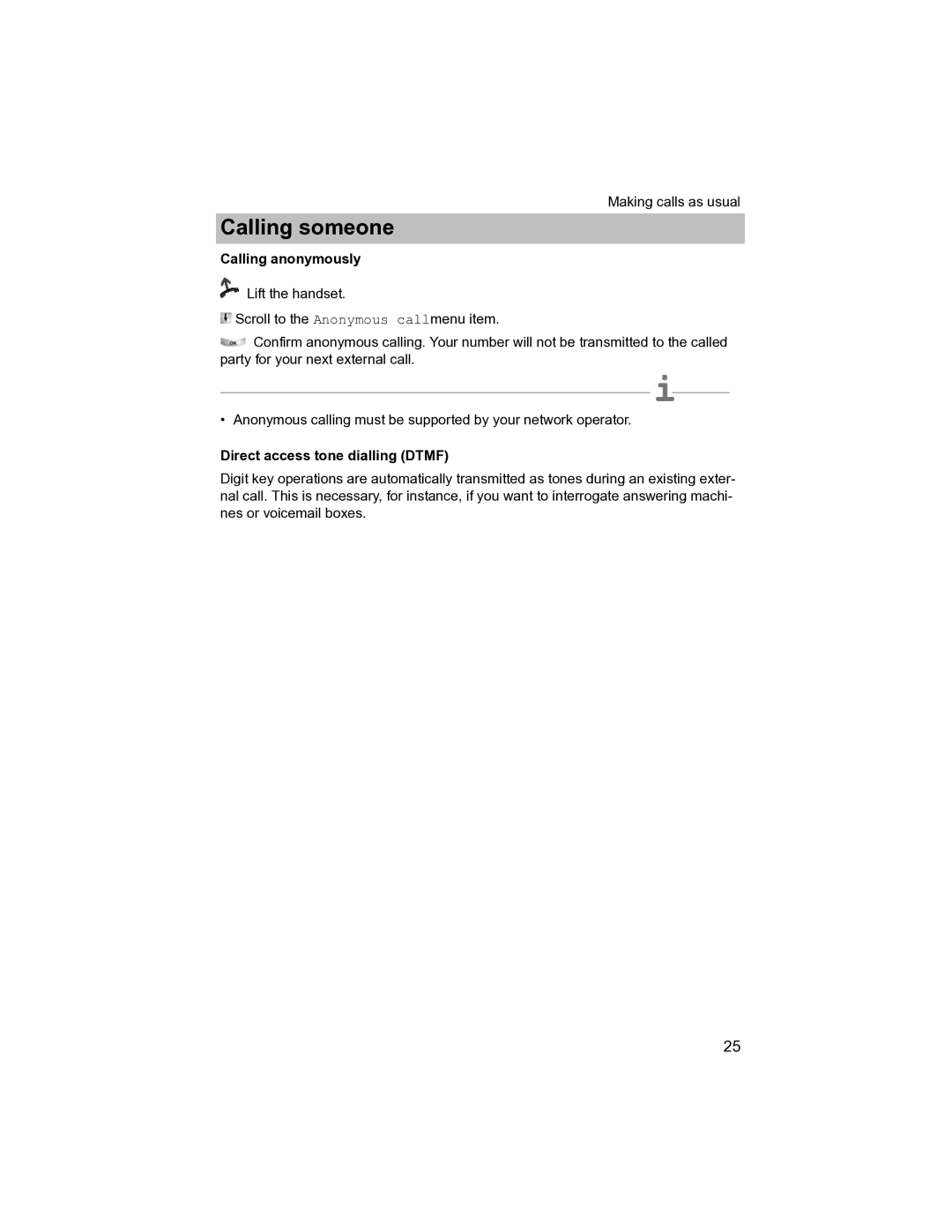 Avaya T3 (IP) Compact manual Calling anonymously, Direct access tone dialling Dtmf 