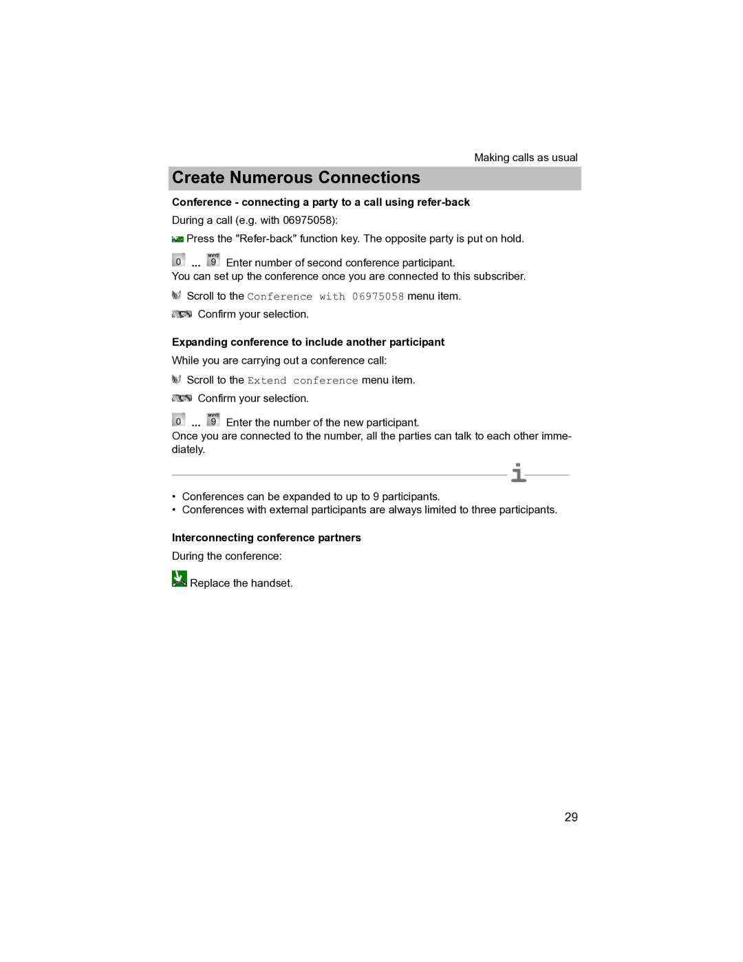 Avaya T3 (IP) Compact manual Conference connecting a party to a call using refer-back, Interconnecting conference partners 