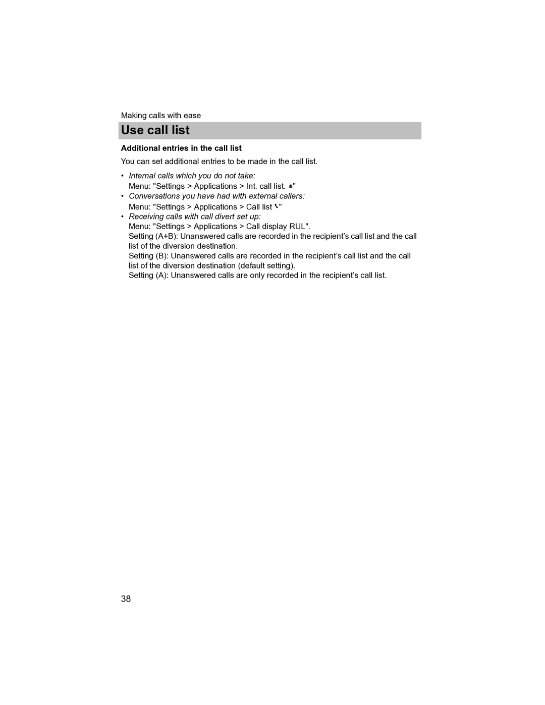 Avaya T3 (IP) Compact manual Additional entries in the call list, Internal calls which you do not take 