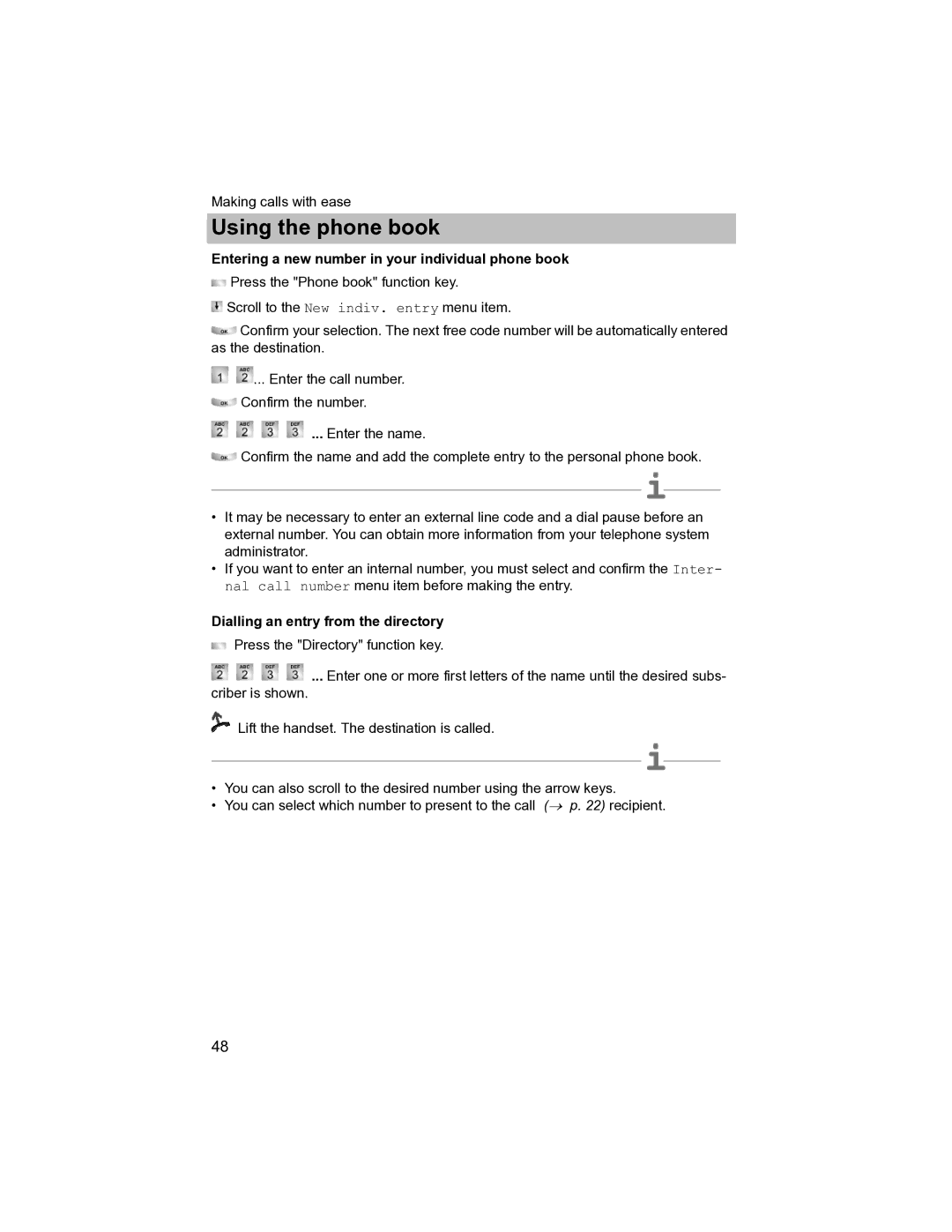 Avaya T3 (IP) Compact manual Entering a new number in your individual phone book, Dialling an entry from the directory 