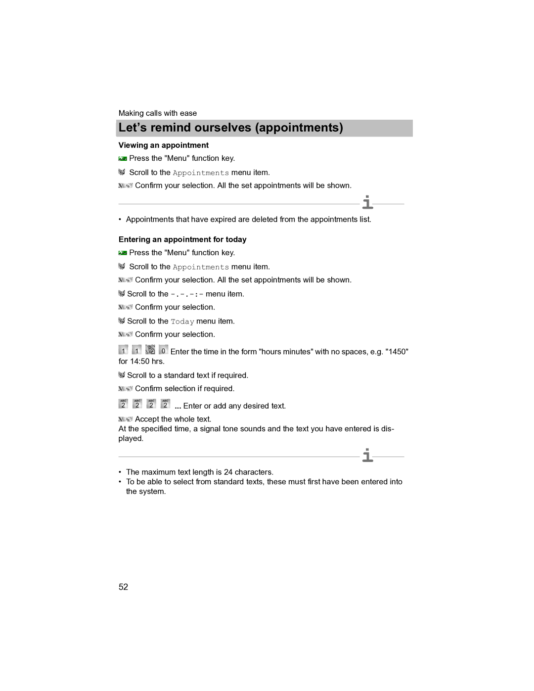 Avaya T3 (IP) Compact manual Viewing an appointment, Entering an appointment for today 