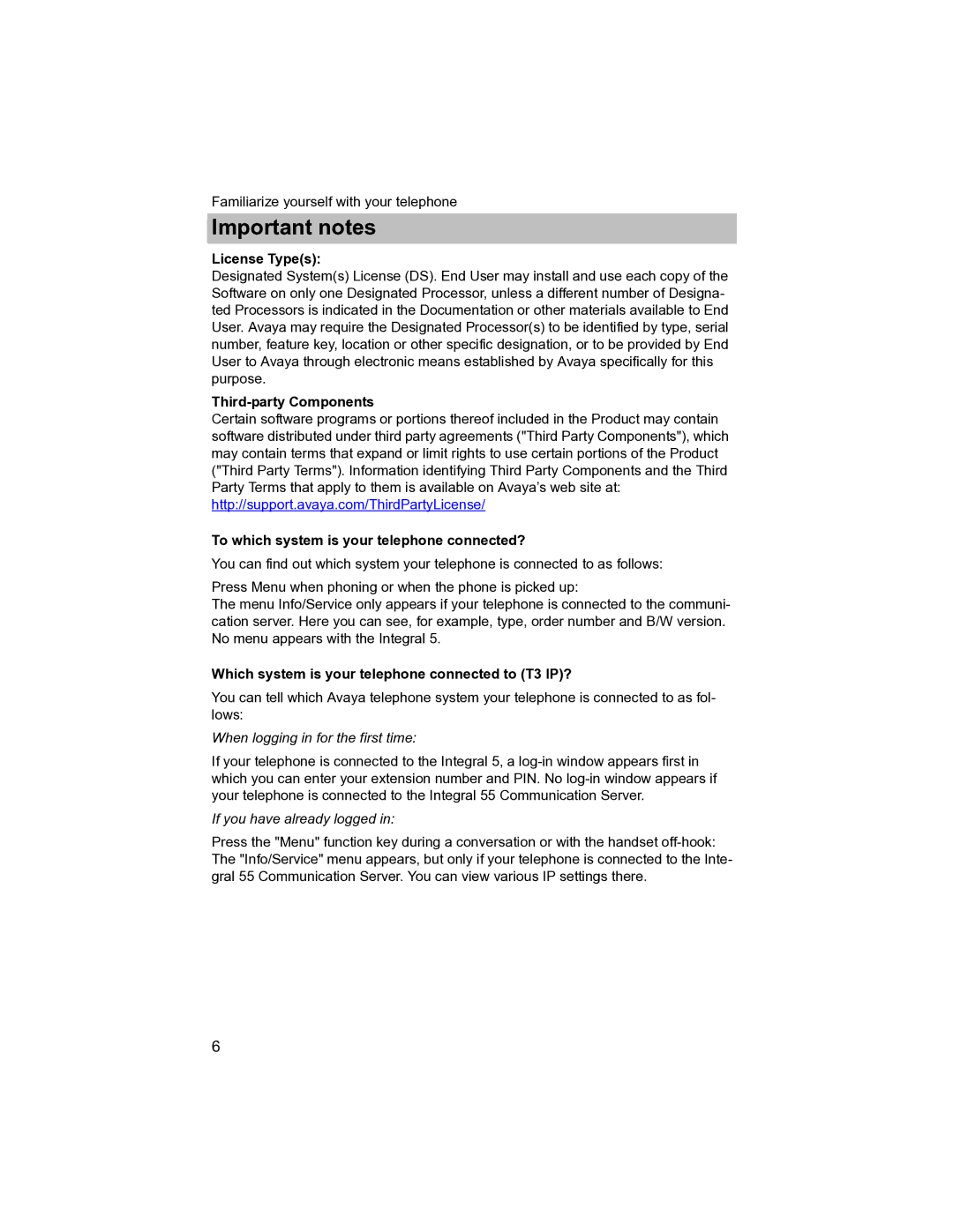 Avaya T3 (IP) Compact manual License Types, Which system is your telephone connected to T3 IP? 