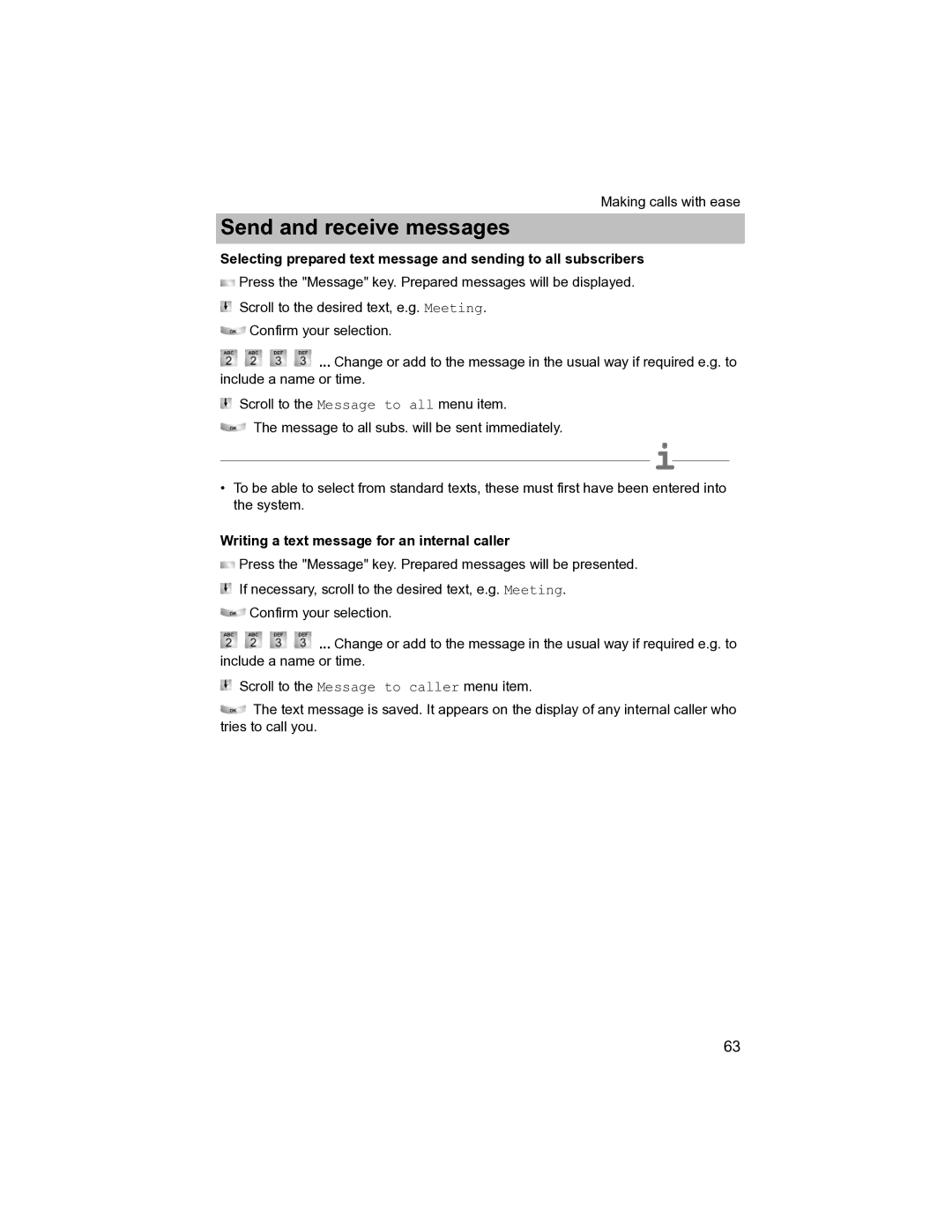 Avaya T3 (IP) Compact manual Writing a text message for an internal caller 