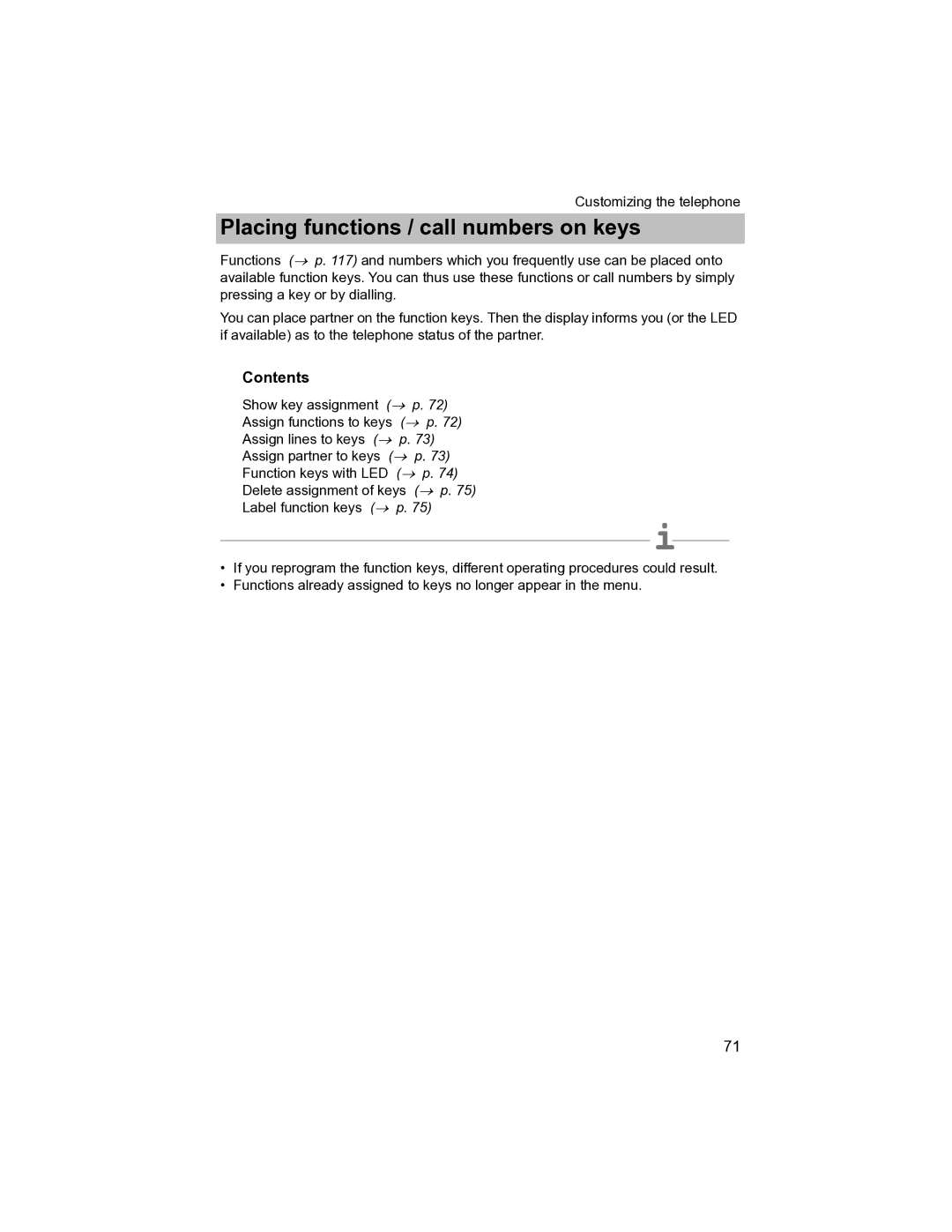 Avaya T3 (IP) Compact manual Placing functions / call numbers on keys 