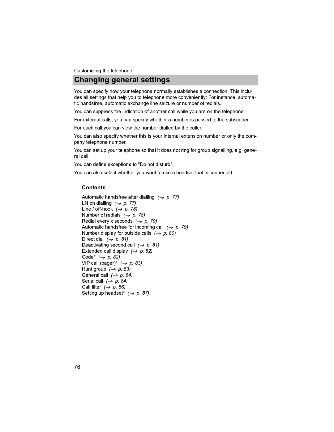 Avaya T3 (IP) Compact manual Changing general settings, Code* → p 