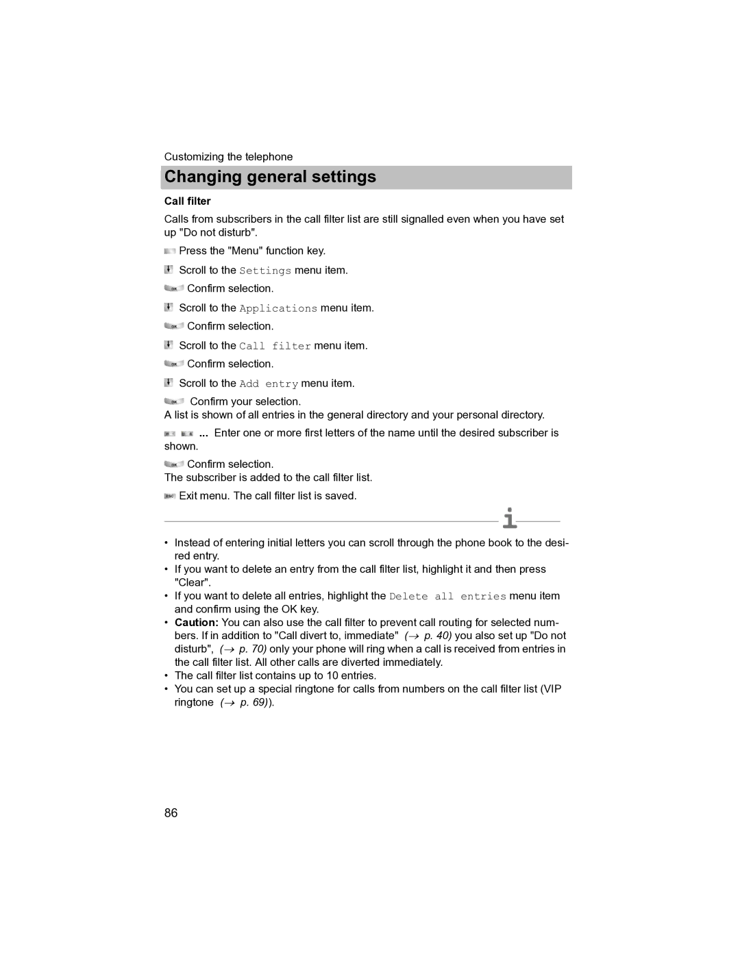 Avaya T3 (IP) Compact manual Call filter 