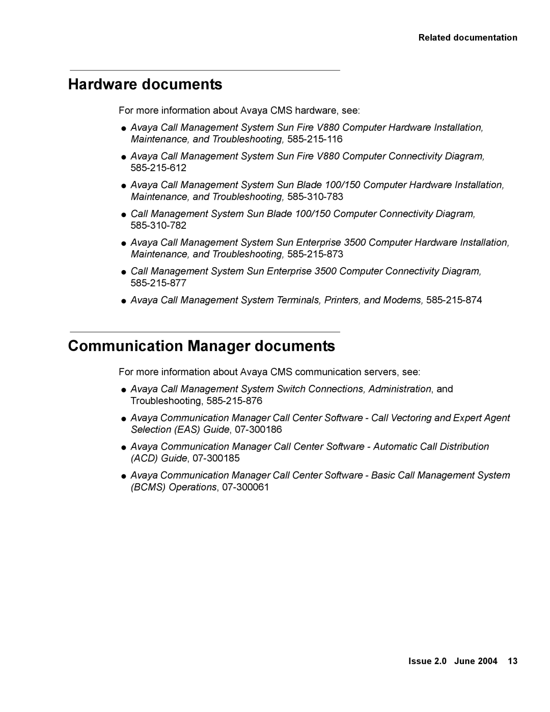 Avaya V880 manual Hardware documents, Communication Manager documents 