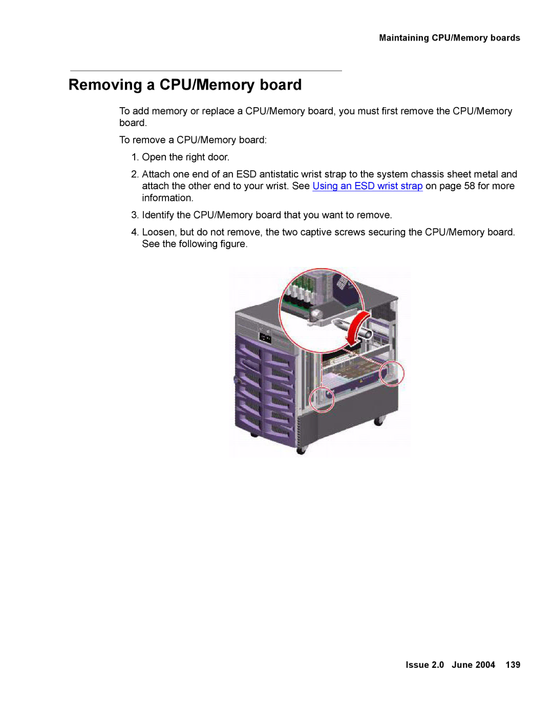 Avaya V880 manual Removing a CPU/Memory board 