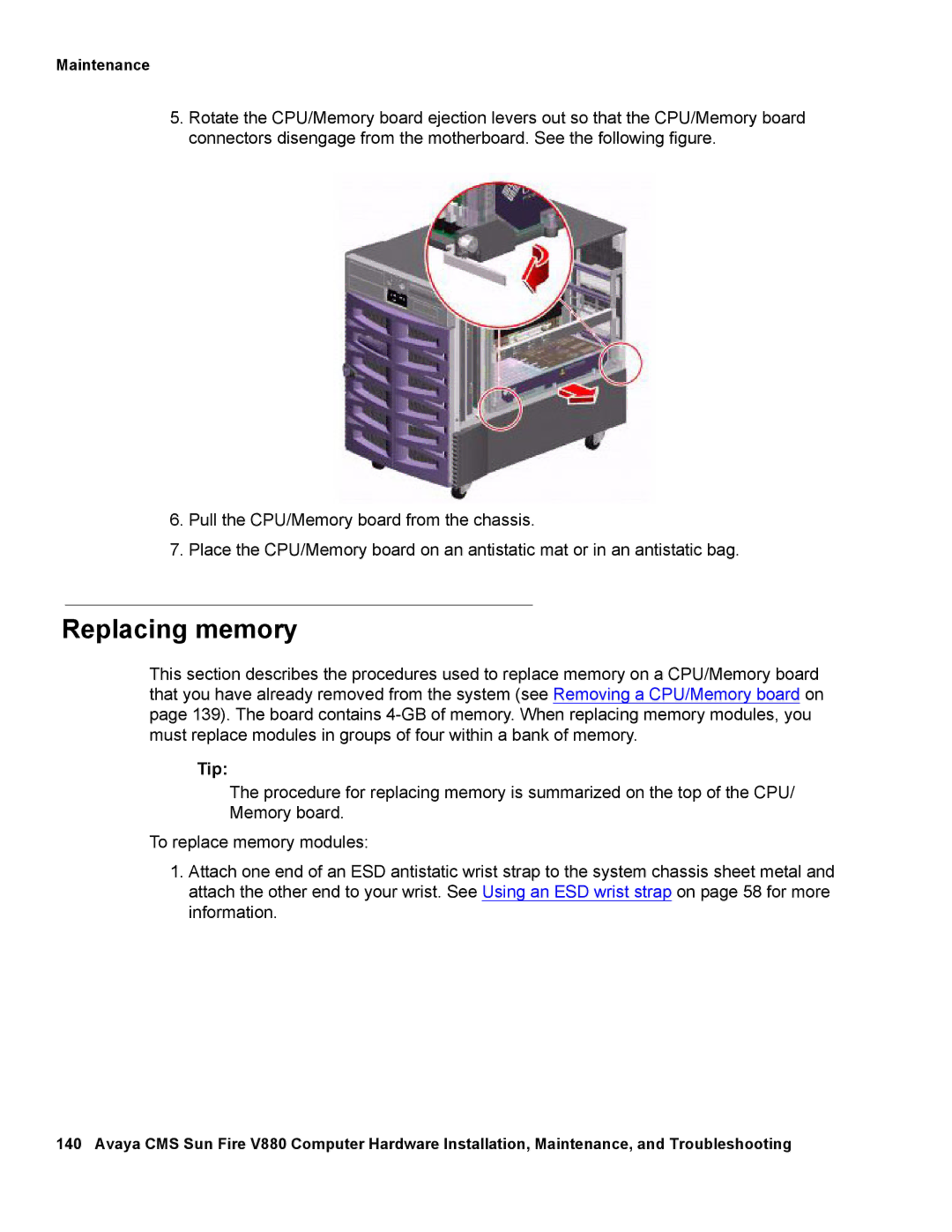 Avaya V880 manual Replacing memory, Tip 