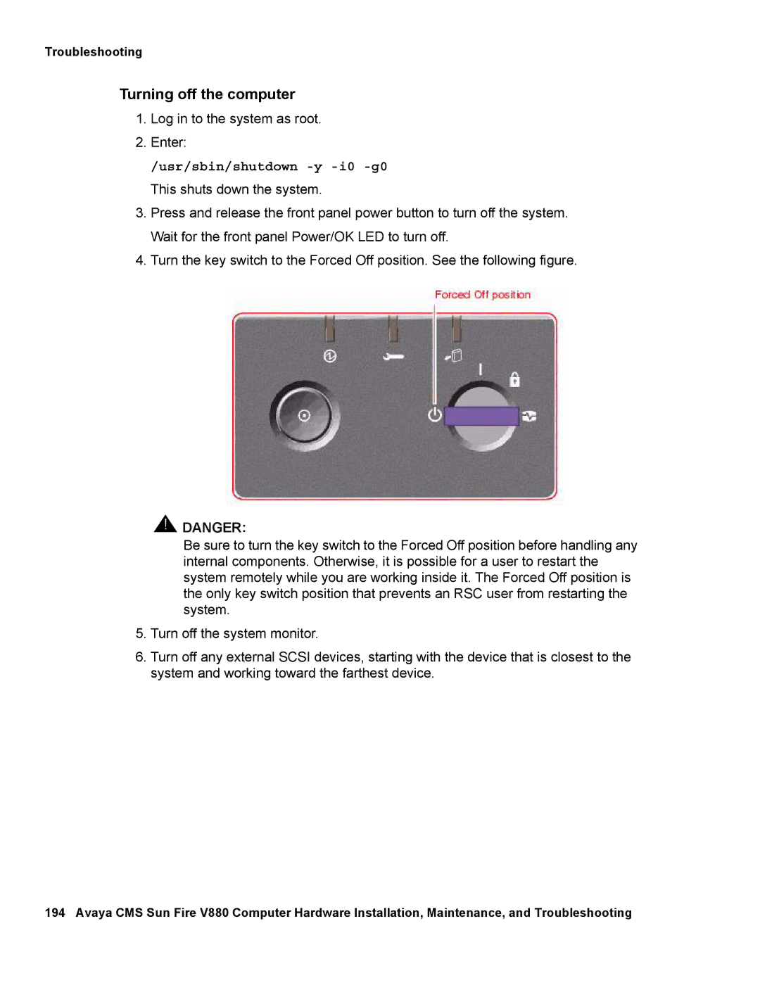 Avaya V880 manual Turning off the computer 