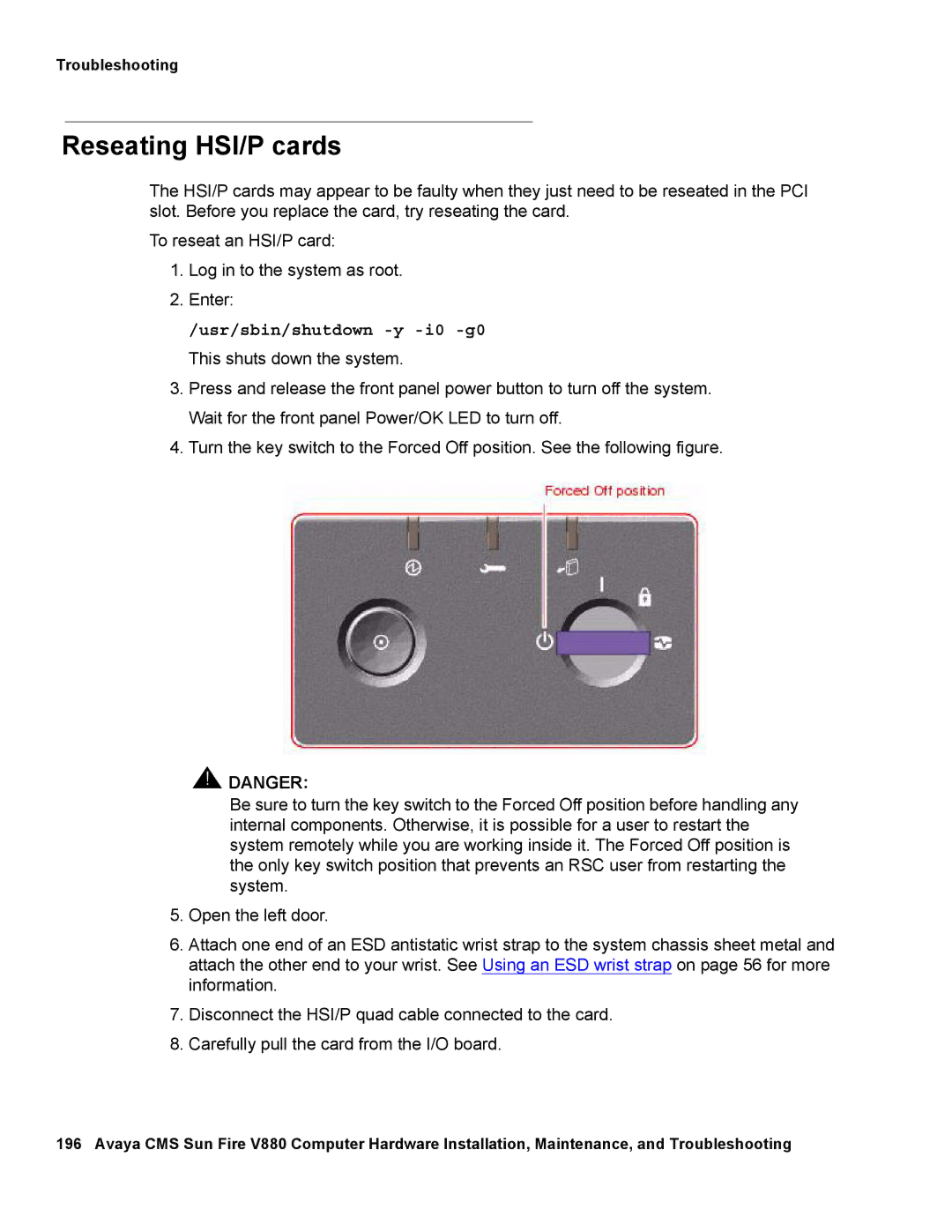 Avaya V880 manual Reseating HSI/P cards 