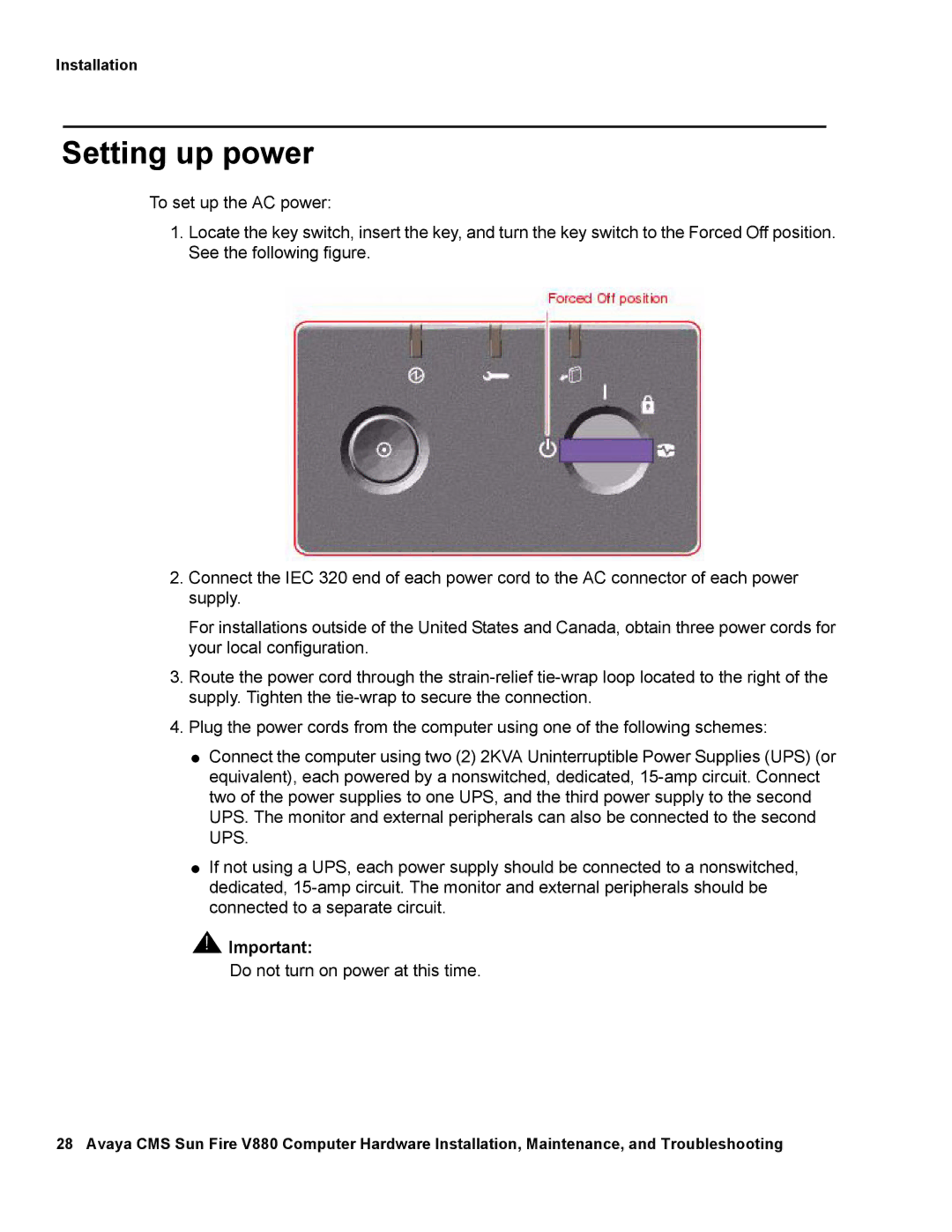 Avaya V880 manual Setting up power 