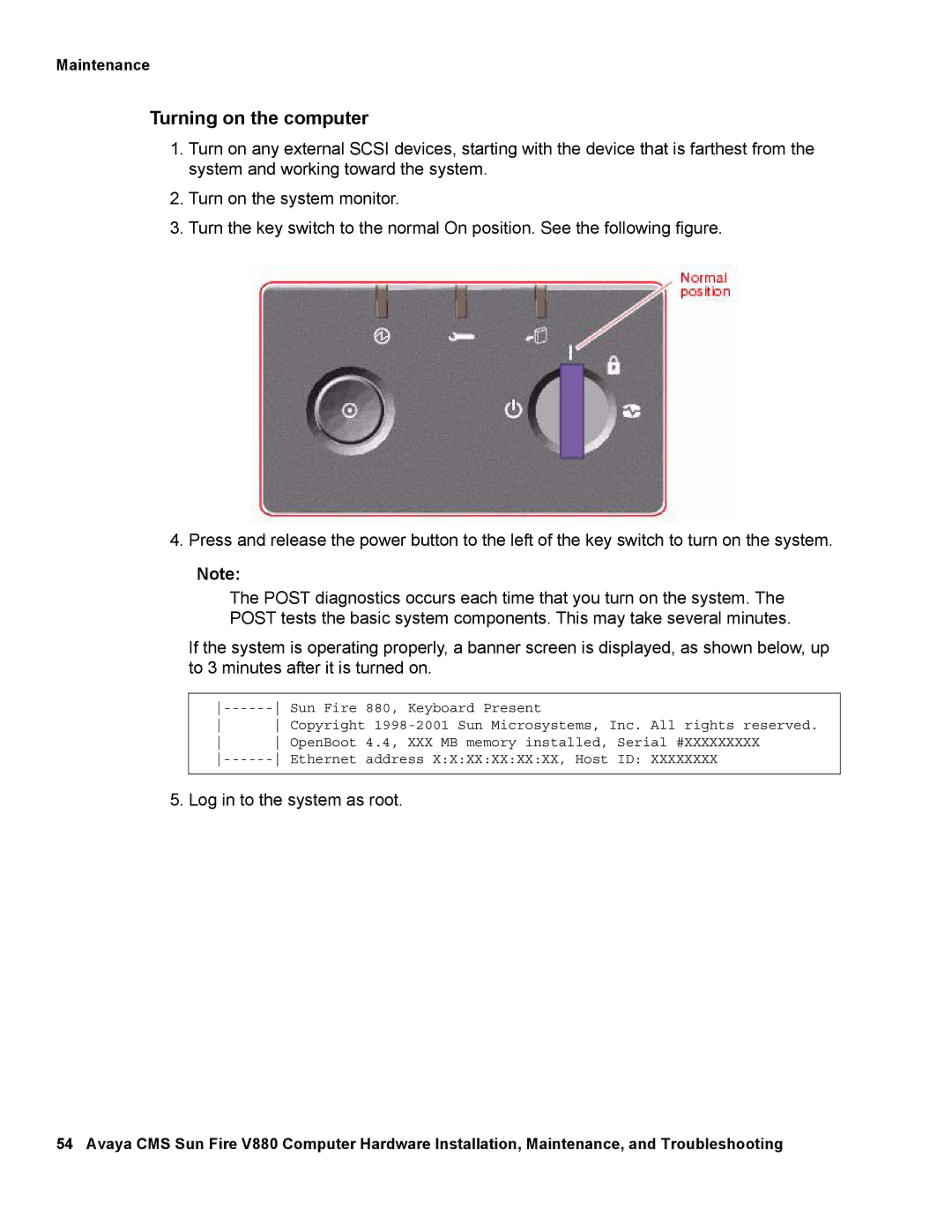 Avaya V880 manual Turning on the computer 