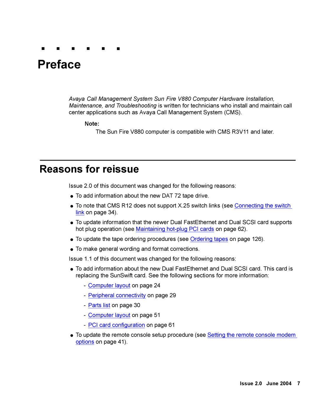 Avaya V880 manual Preface, Reasons for reissue 