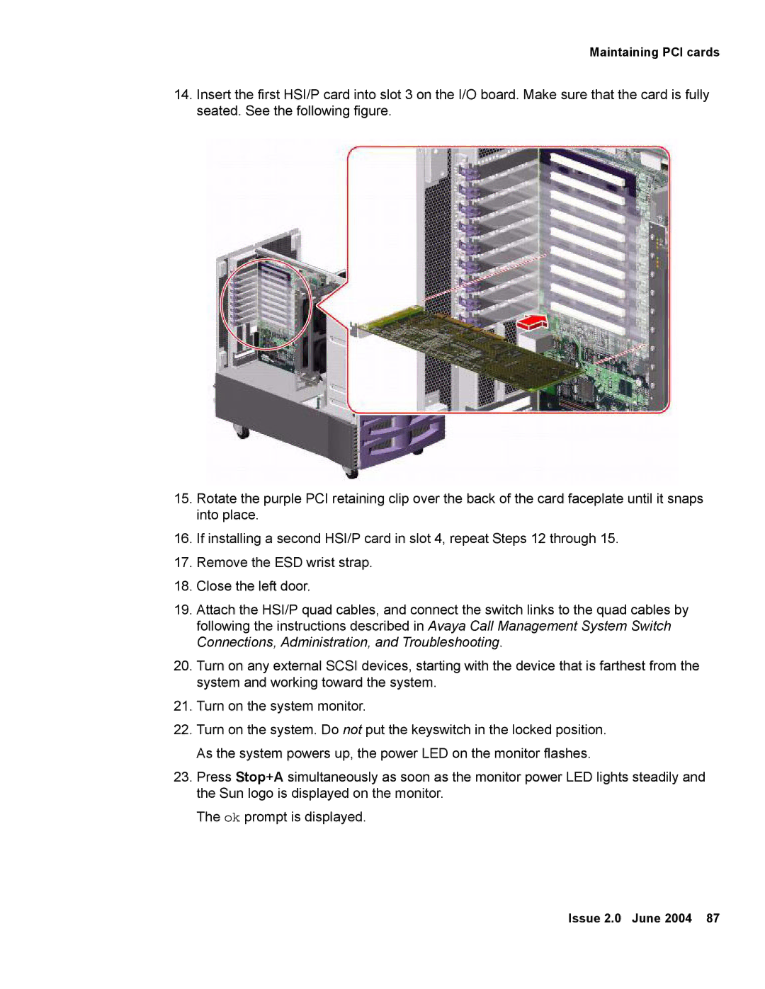 Avaya V880 manual Maintaining PCI cards 