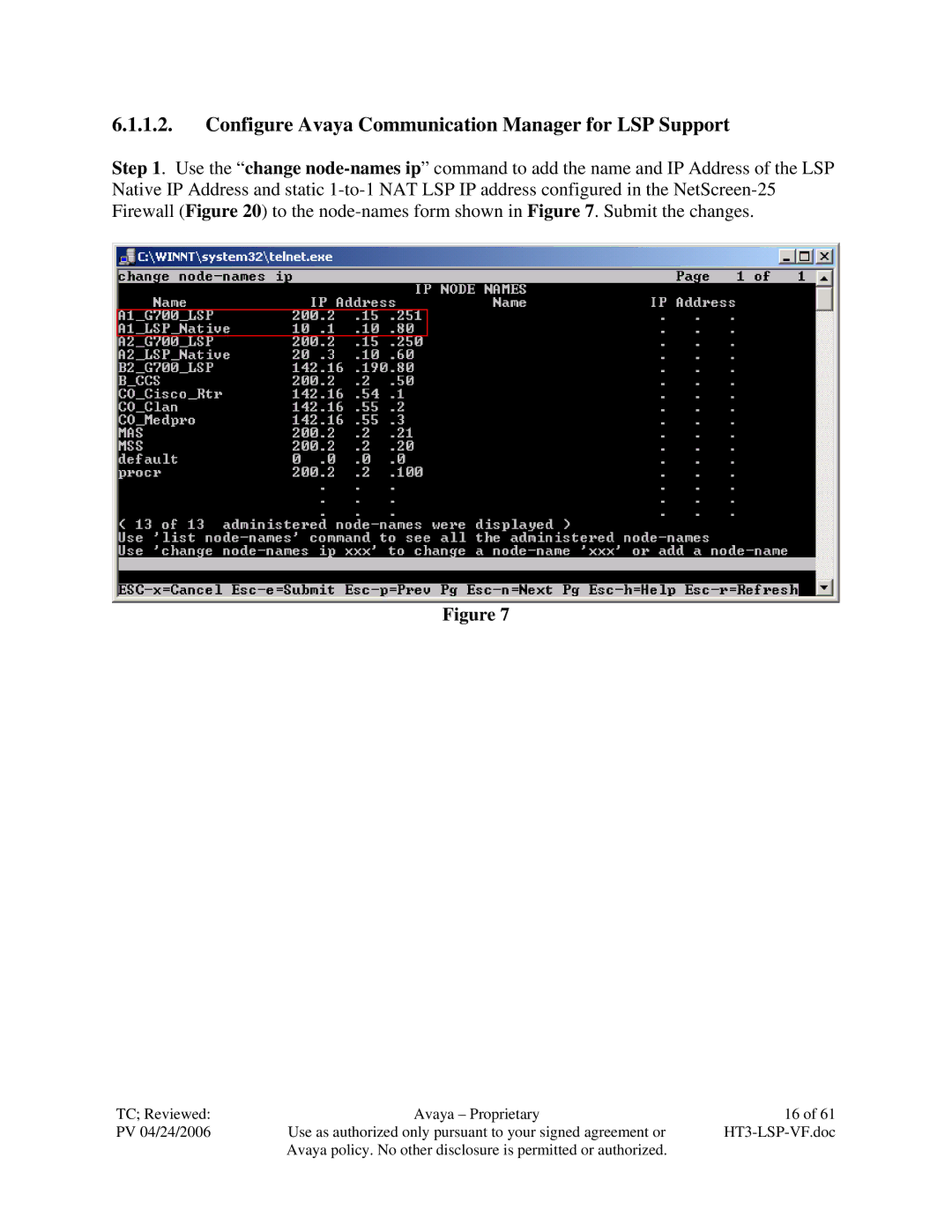 Avaya VF 3000 manual Configure Avaya Communication Manager for LSP Support 