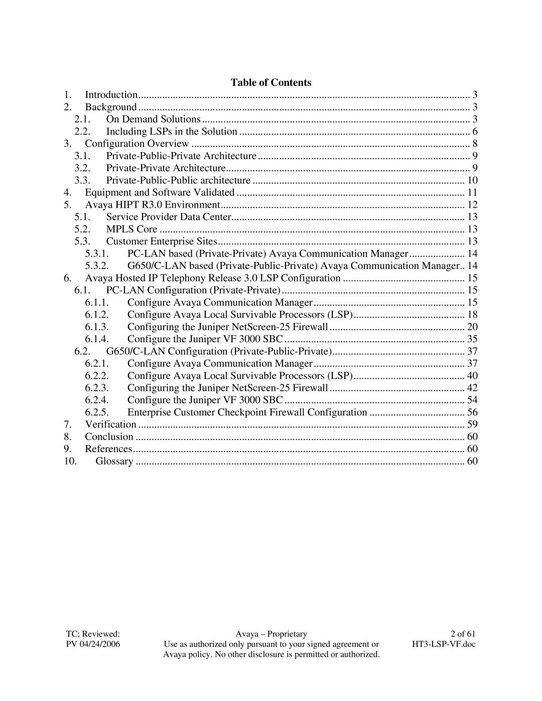 Avaya VF 3000 manual Table of Contents 