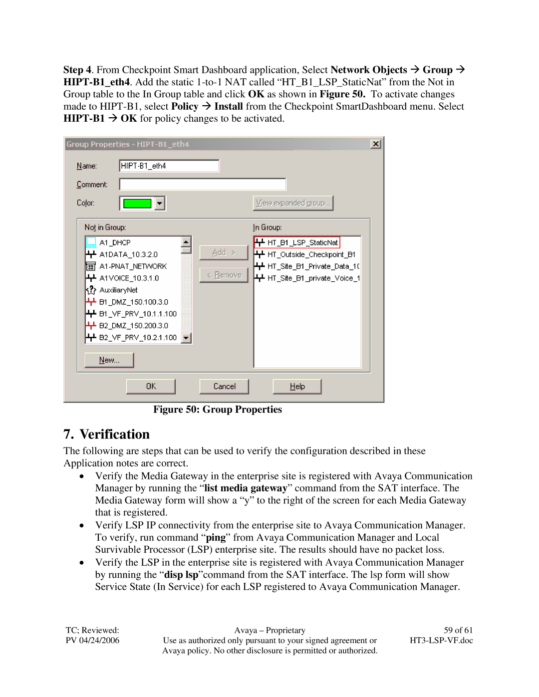 Avaya VF 3000 manual Verification, Group Properties 