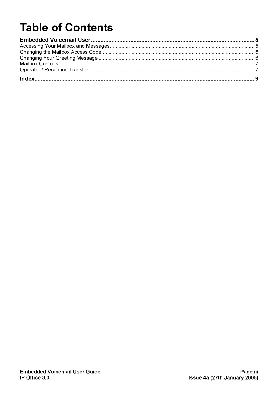 Avaya Voicemail manual Table of Contents 