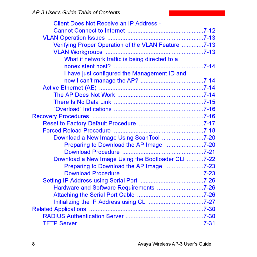 Avaya Wireless AP-3 manual Radius Authentication Server Tftp Server 