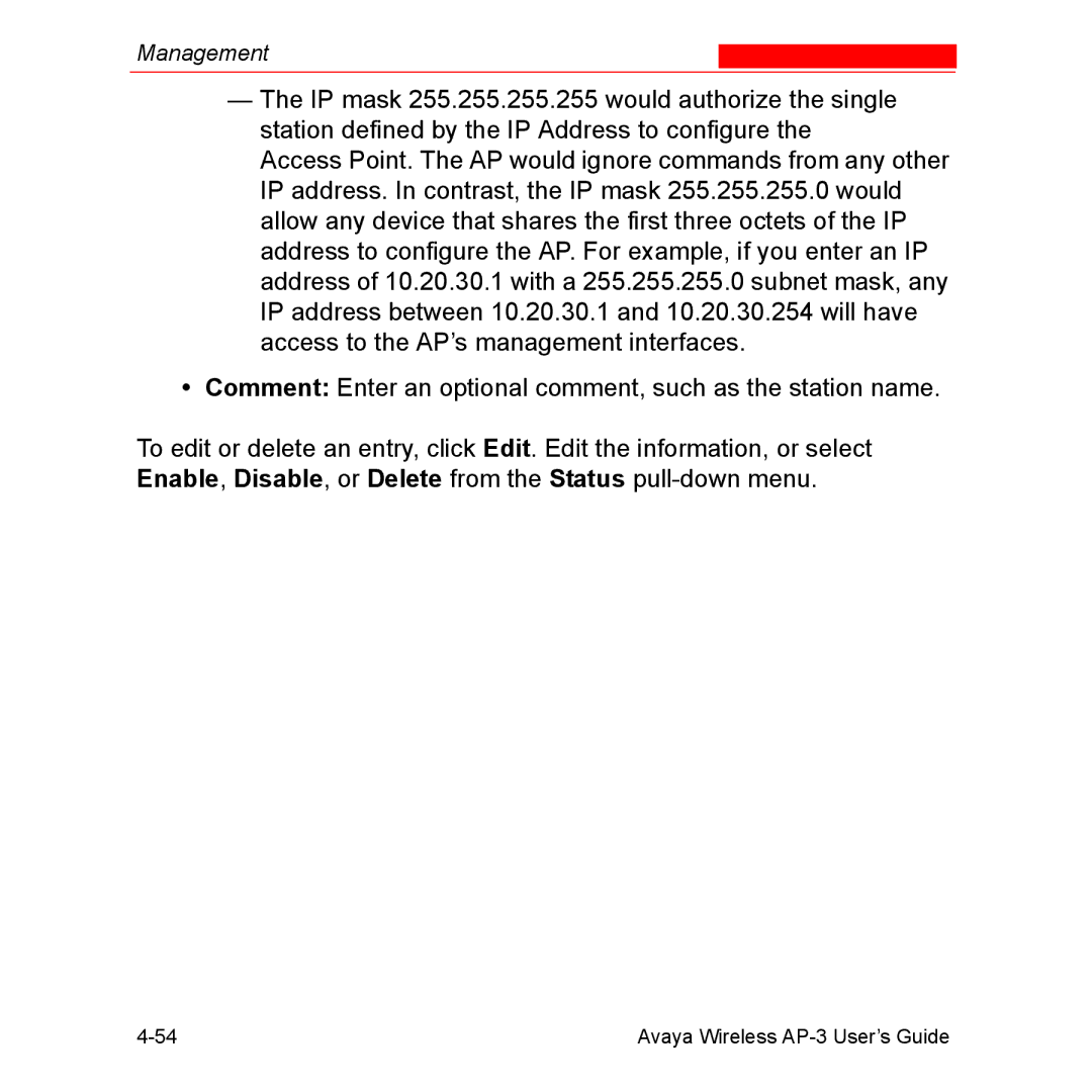 Avaya Wireless AP-3 manual Management 