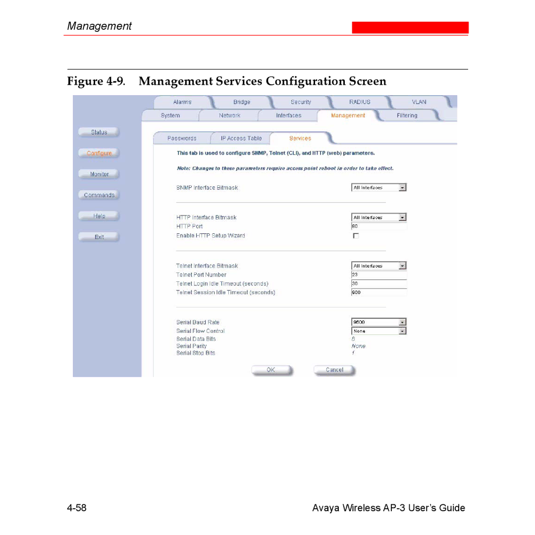 Avaya Wireless AP-3 manual Management Services Configuration Screen 