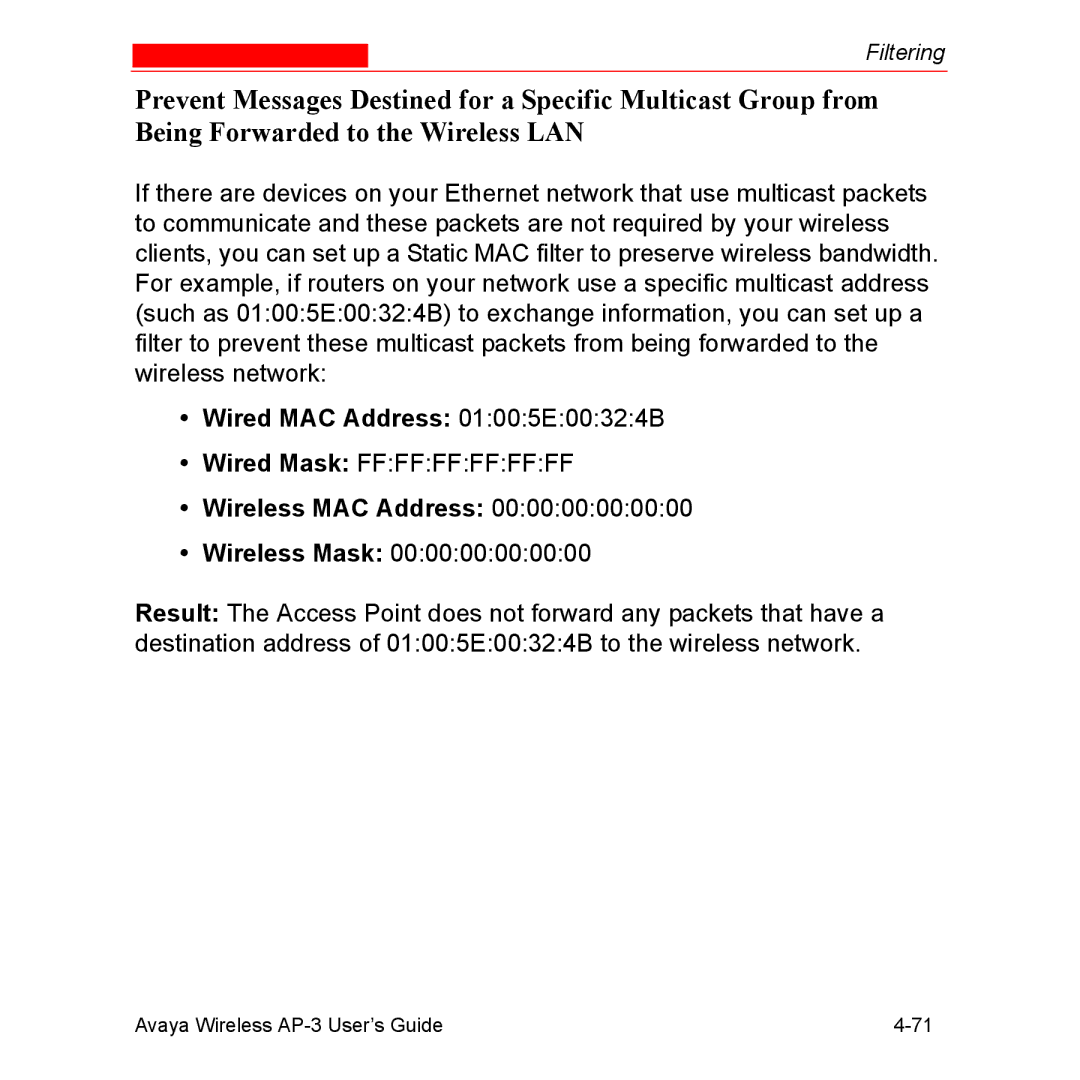 Avaya Wireless AP-3 manual Wired MAC Address 01005E00324B 