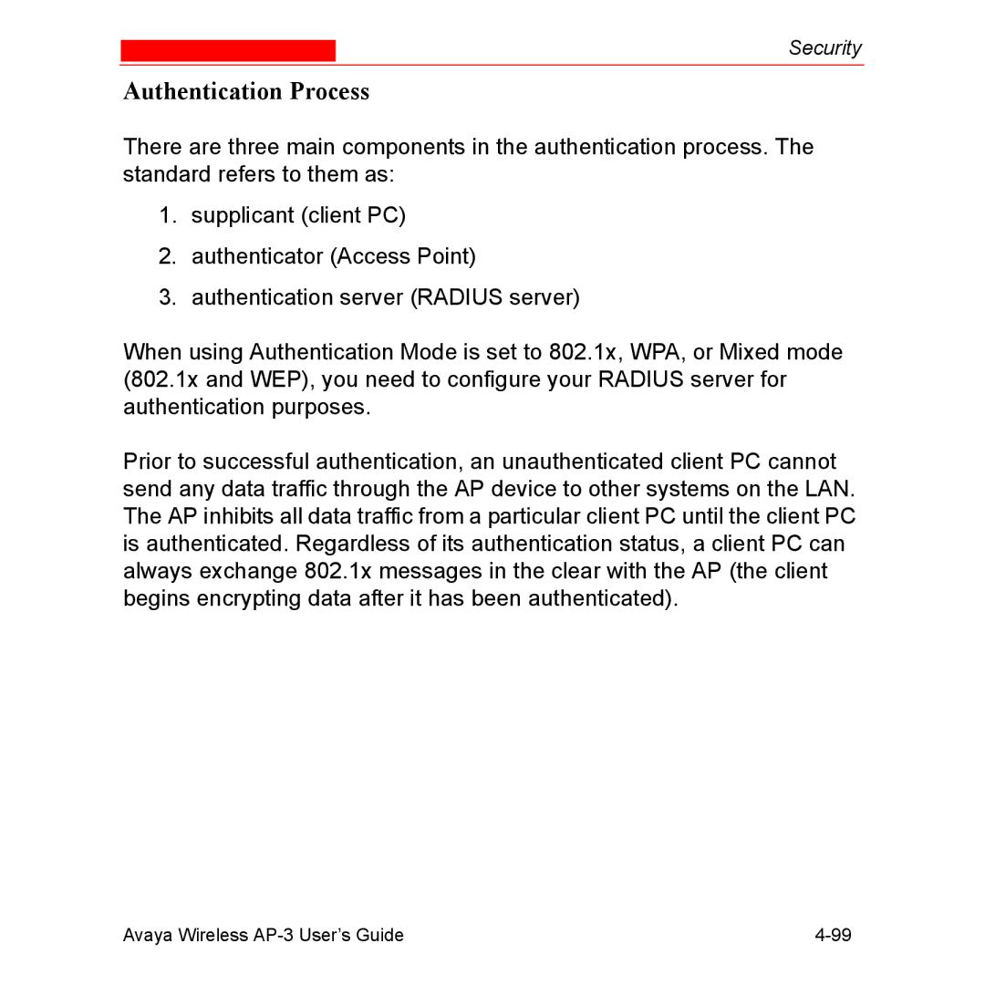 Avaya Wireless AP-3 manual Authentication Process 