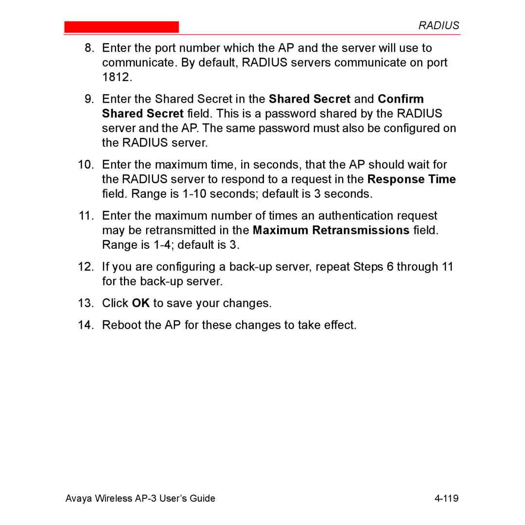 Avaya manual Avaya Wireless AP-3 User’s Guide 119 