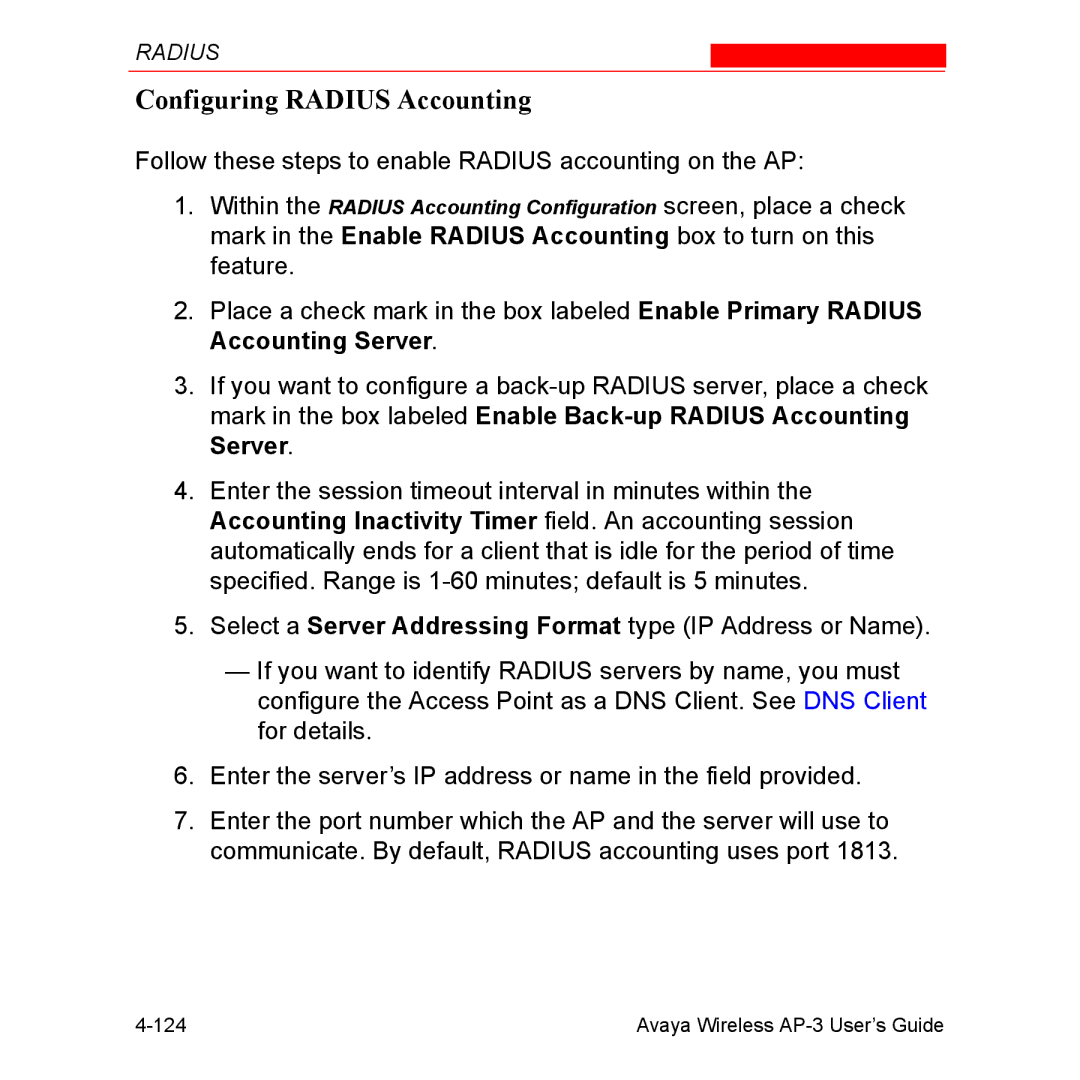 Avaya Wireless AP-3 manual Configuring Radius Accounting 