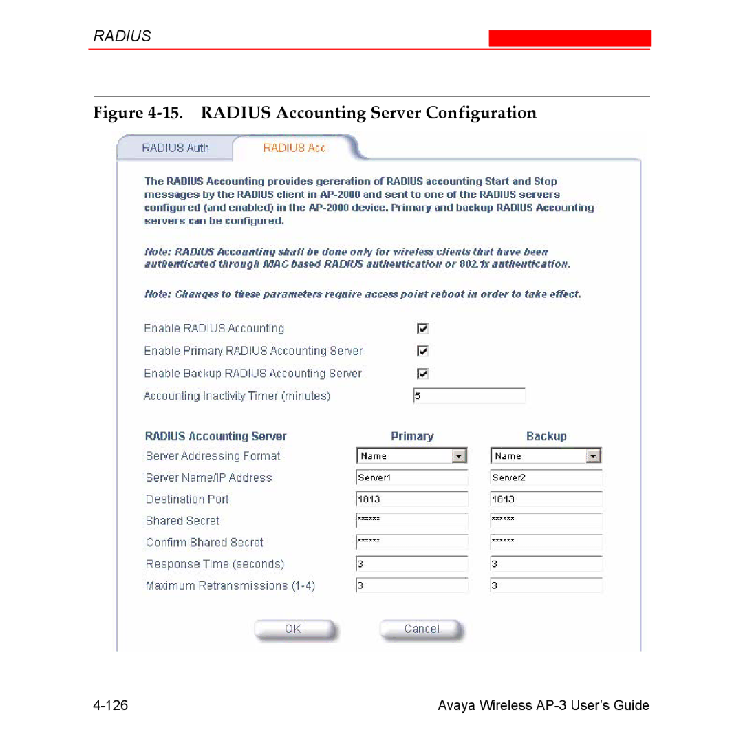 Avaya Wireless AP-3 manual Radius Accounting Server Configuration 