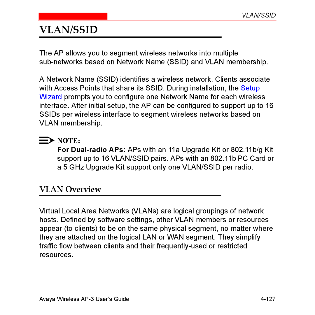 Avaya Wireless AP-3 manual Vlan/Ssid, Vlan Overview 