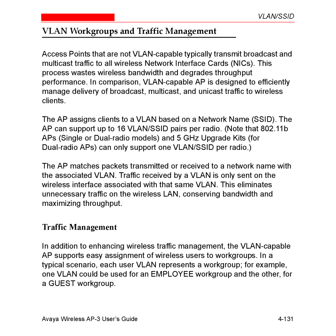 Avaya Wireless AP-3 manual Vlan Workgroups and Traffic Management 