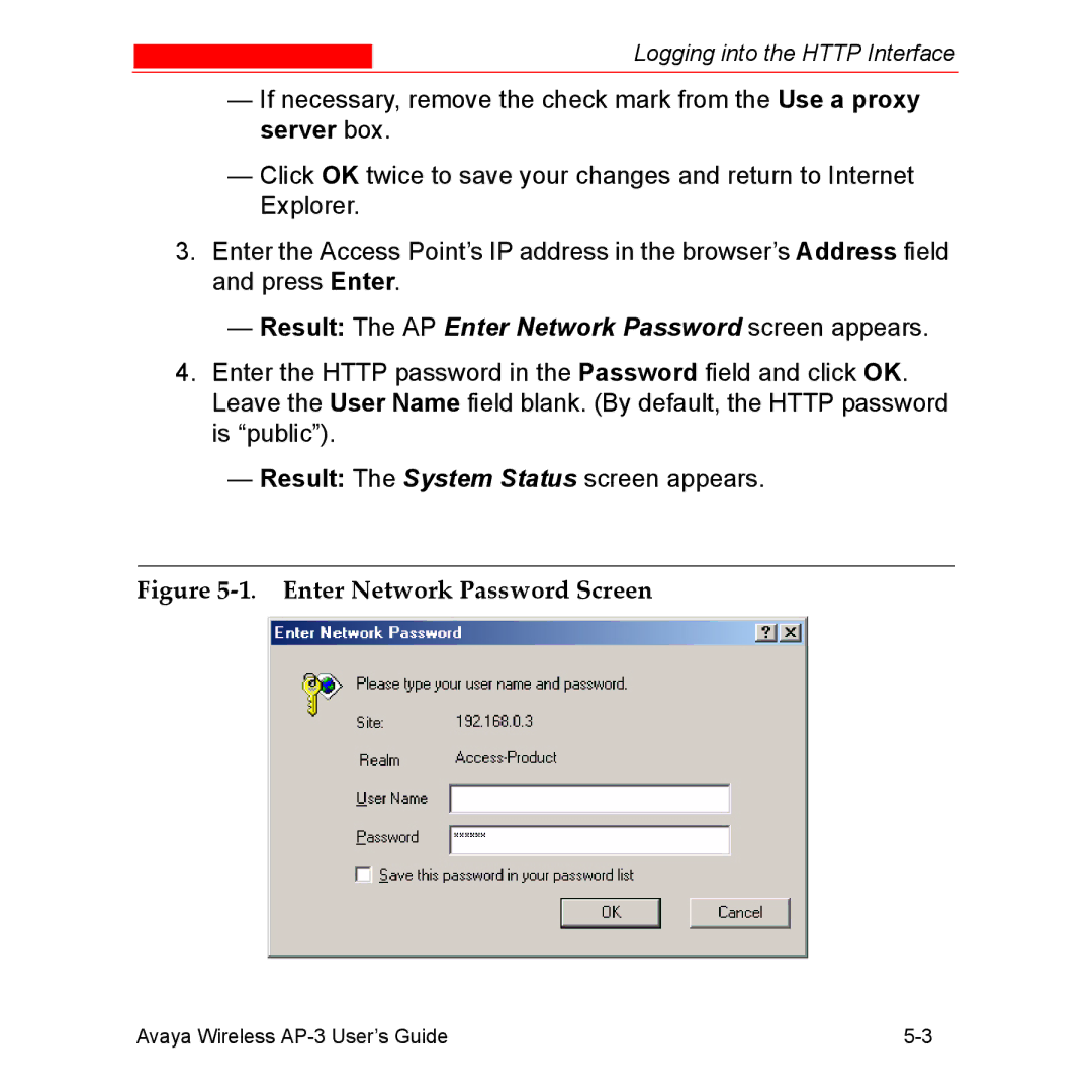 Avaya Wireless AP-3 manual Result The AP Enter Network Password screen appears 