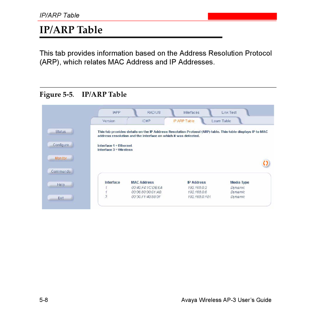 Avaya Wireless AP-3 manual IP/ARP Table 