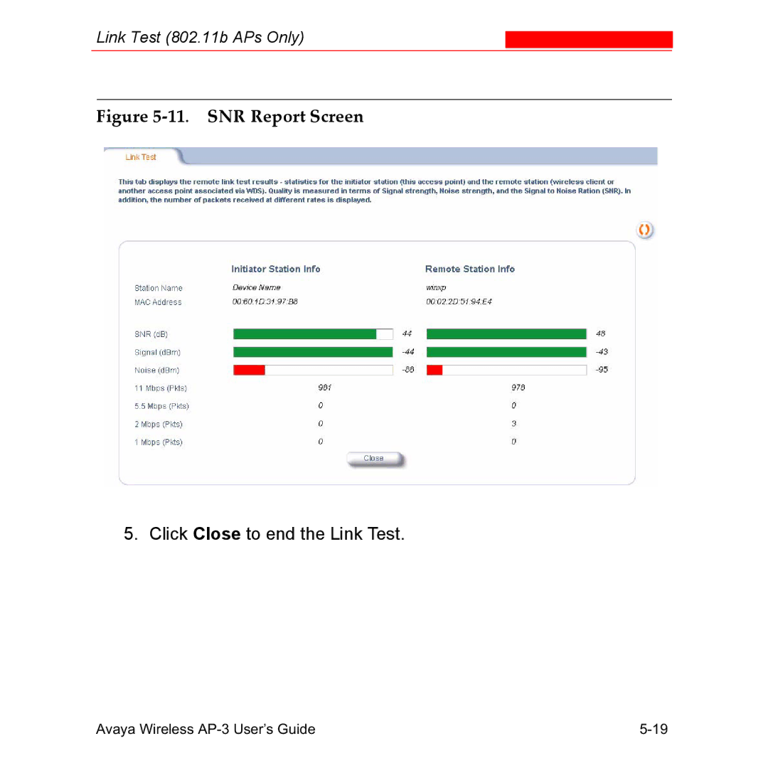 Avaya Wireless AP-3 manual SNR Report Screen 