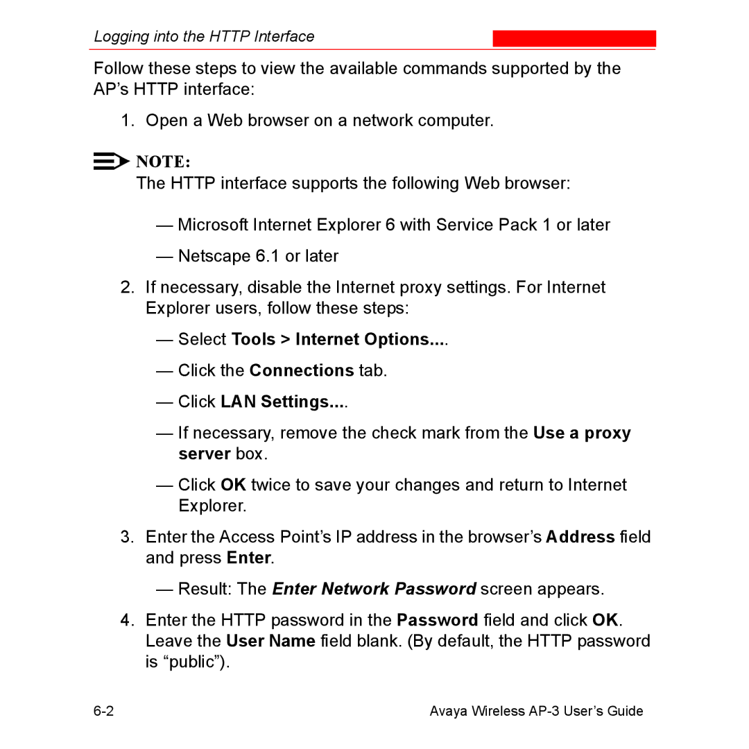 Avaya Wireless AP-3 manual Select Tools Internet Options 