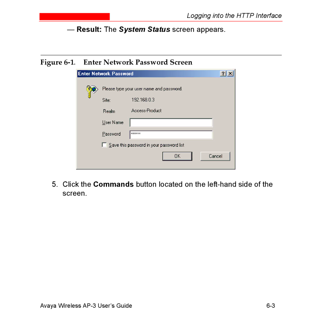 Avaya Wireless AP-3 manual Enter Network Password Screen 