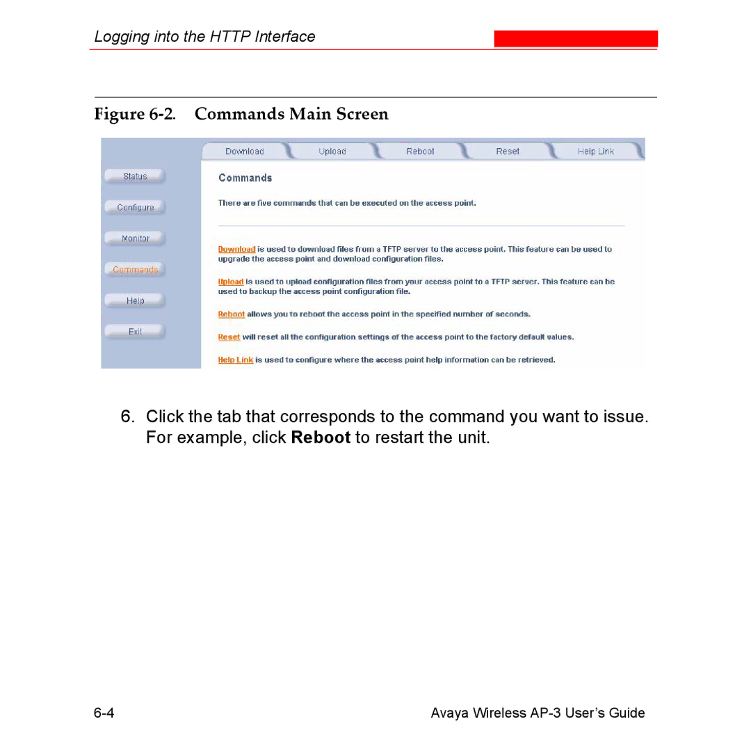 Avaya Wireless AP-3 manual Commands Main Screen 