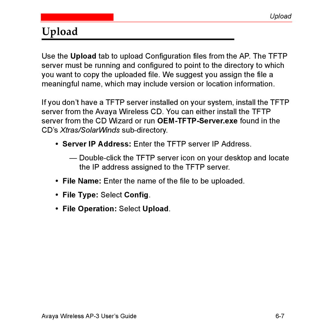 Avaya Wireless AP-3 manual File Type Select Config File Operation Select Upload 