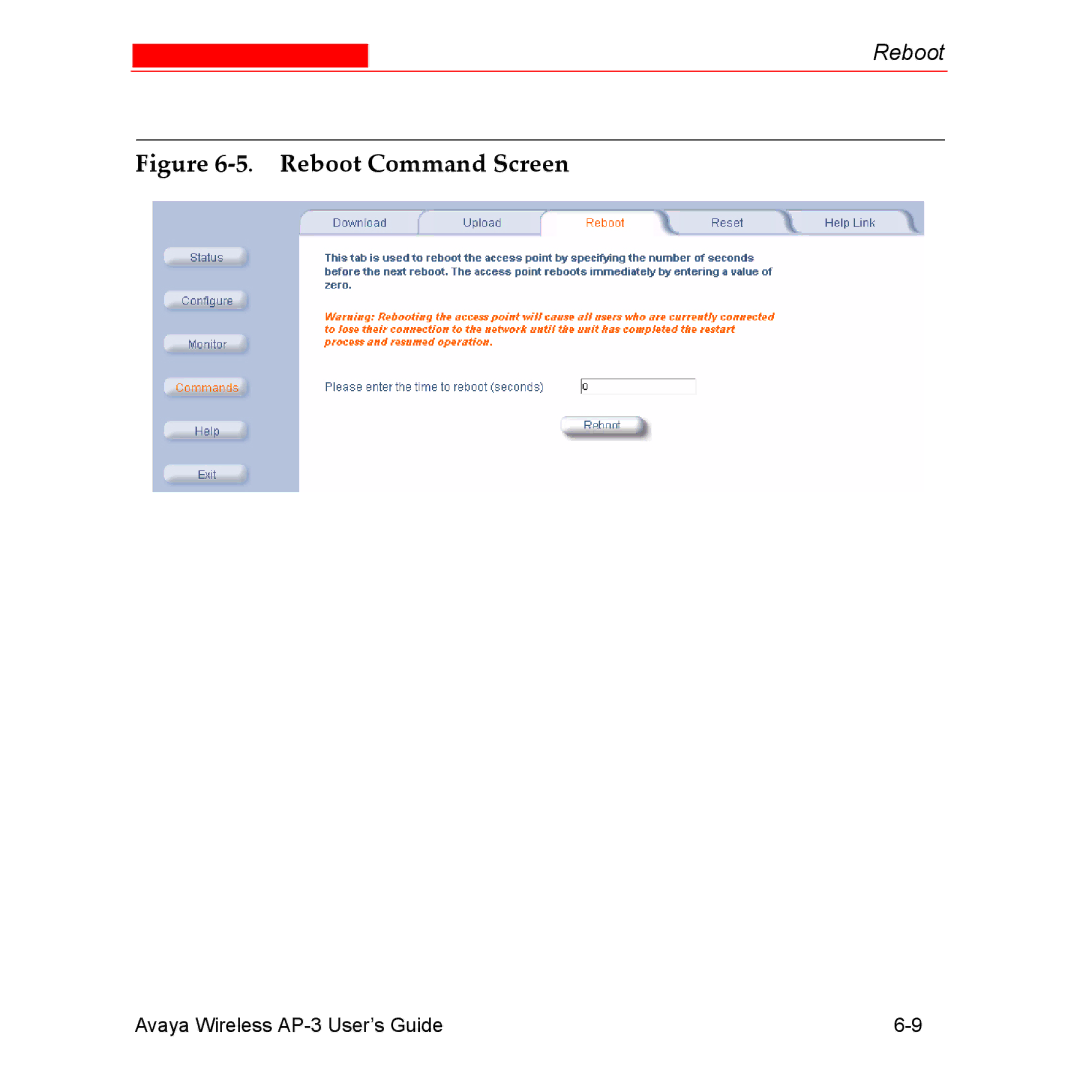 Avaya Wireless AP-3 manual Reboot Command Screen 