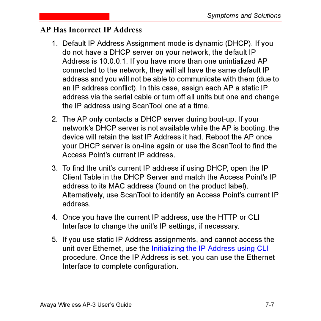 Avaya Wireless AP-3 manual AP Has Incorrect IP Address 