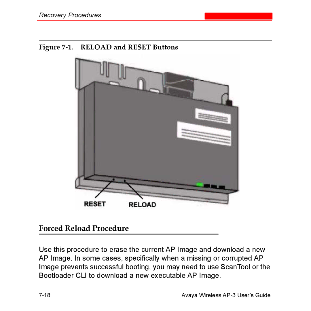 Avaya Wireless AP-3 manual Forced Reload Procedure, Reload and Reset Buttons 