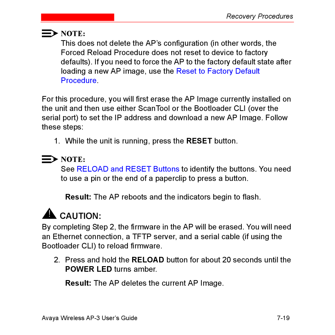 Avaya Wireless AP-3 manual Recovery Procedures 