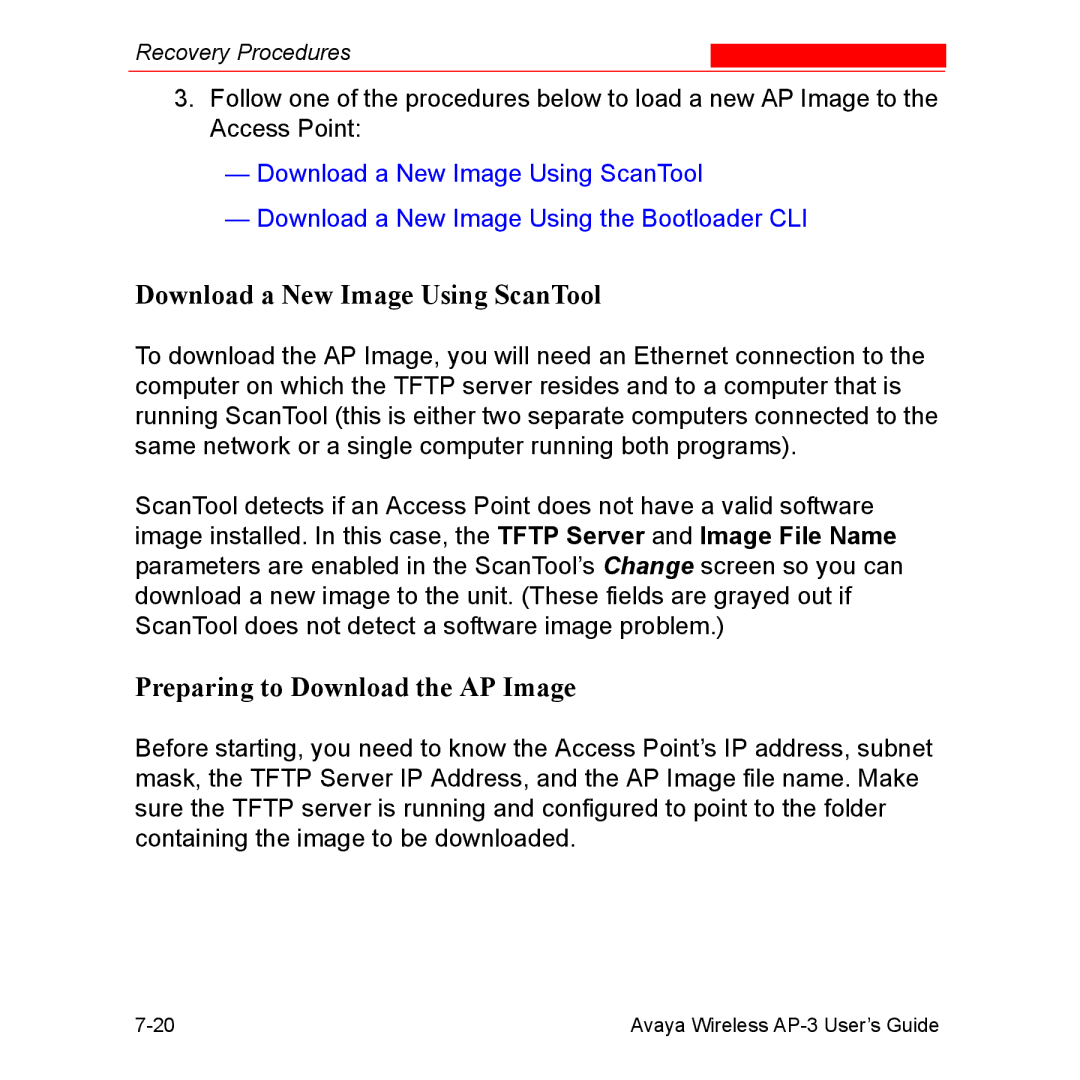 Avaya Wireless AP-3 manual Download a New Image Using ScanTool, Preparing to Download the AP Image 